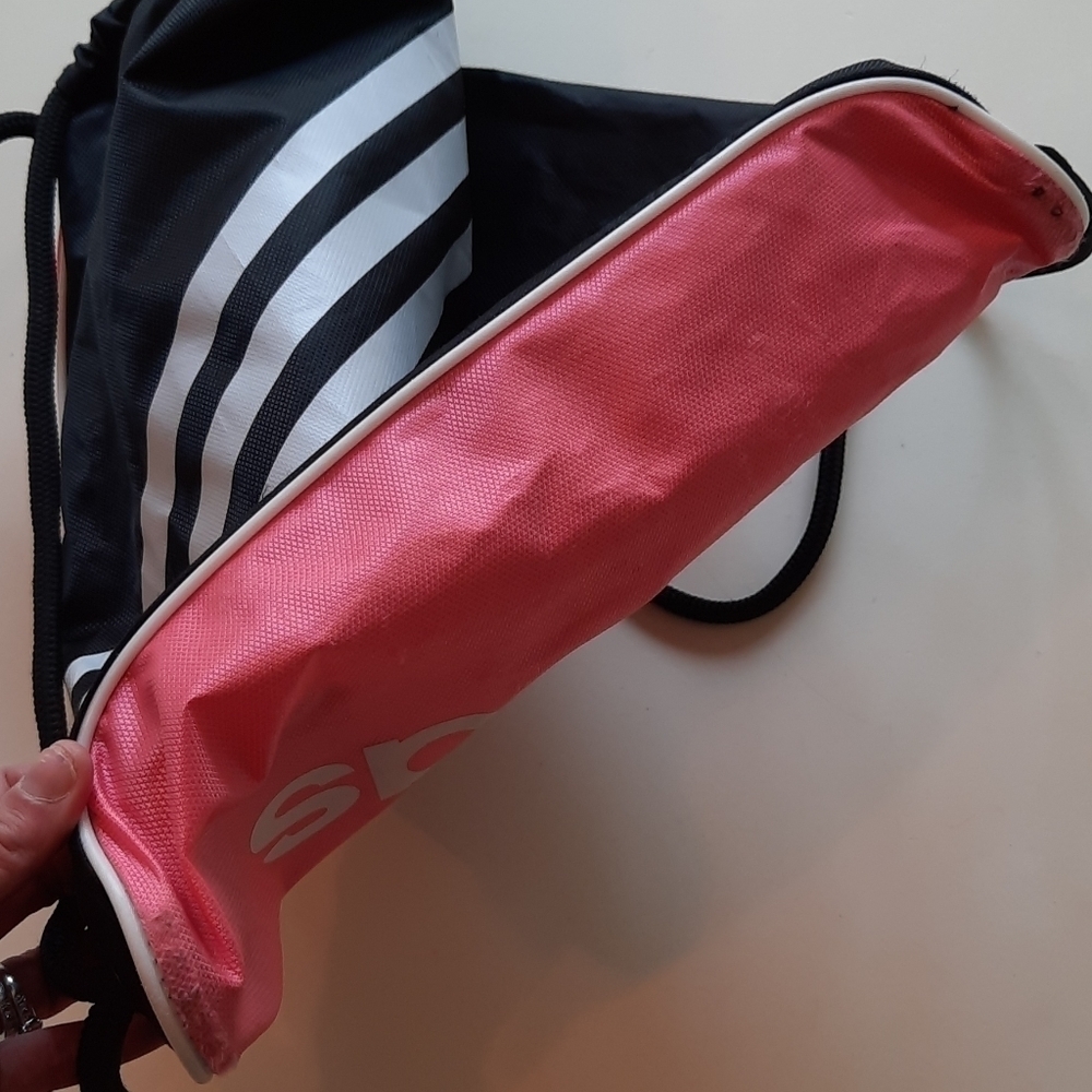 Adidas Pink Black Drawstring Gym Sack Backpack Sport Training Bag - Picture 8 of 10